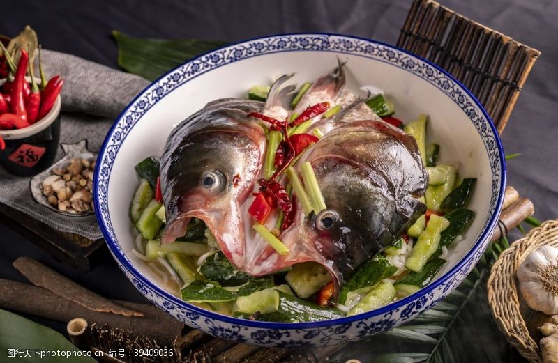 剁椒鱼头美食食材背景海报素材图片