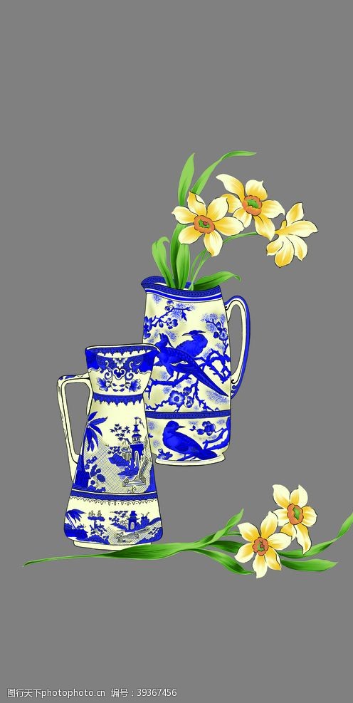 韩国花纹黄色花花瓶图片