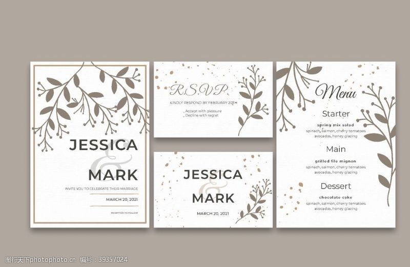 时尚礼物婚礼卡片矢量设计模板图片