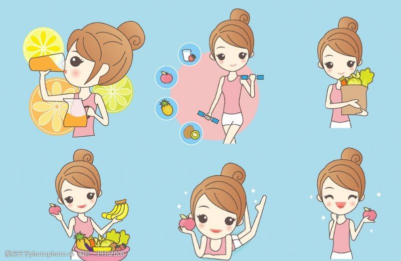 韩国矢量人物精致女孩美容护肤瑜伽图片