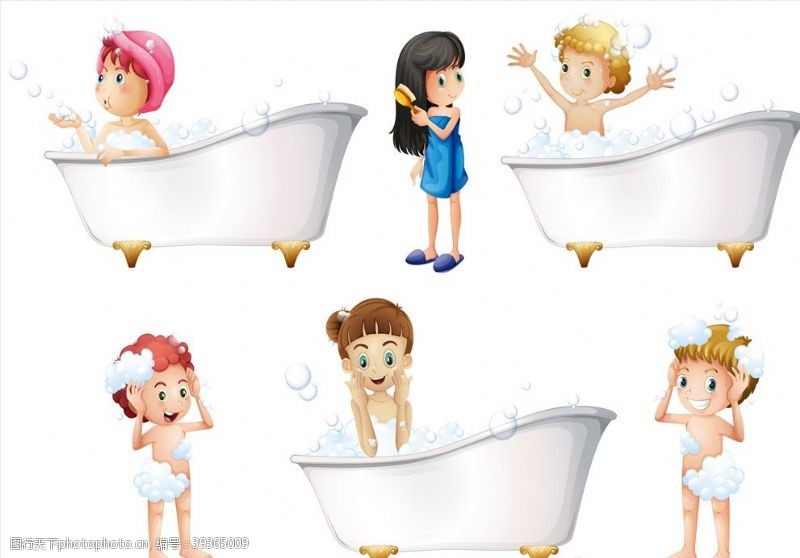 儿童洗澡卡通儿童图片