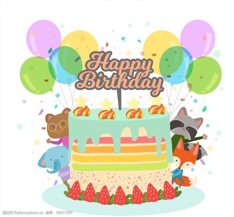 彩色生日蛋糕设计生日蛋糕和动物图片