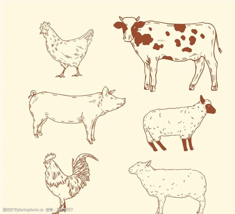 牛奶农场手绘农场动物图片