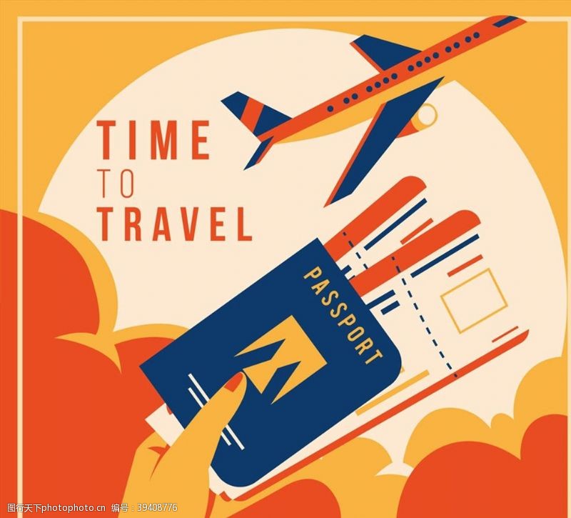 旅行飞机和护照图片