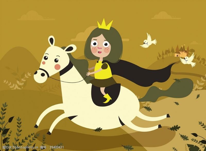 矢量骑马骑白马的公主图片