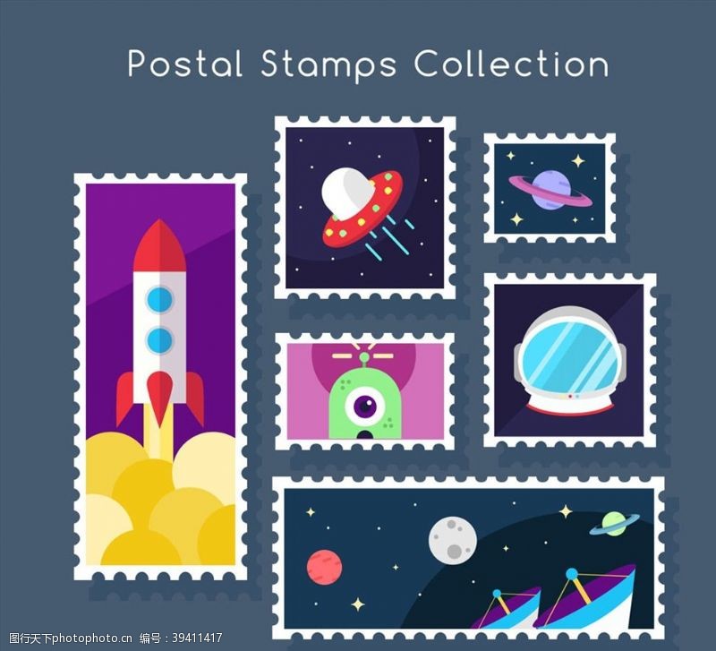 太空船太空元素邮票图片