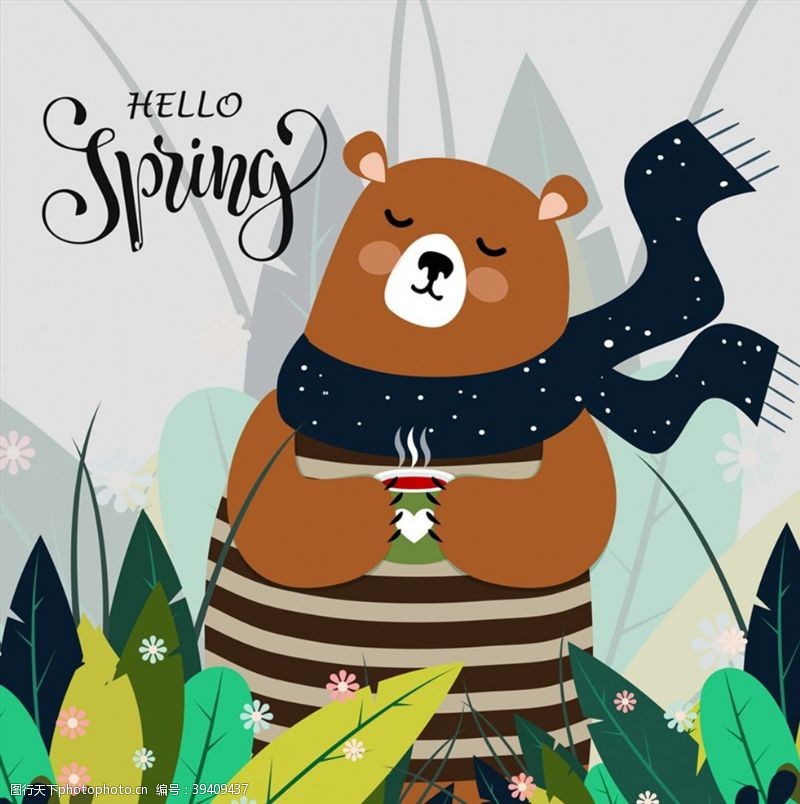 围巾春季棕熊矢量图片
