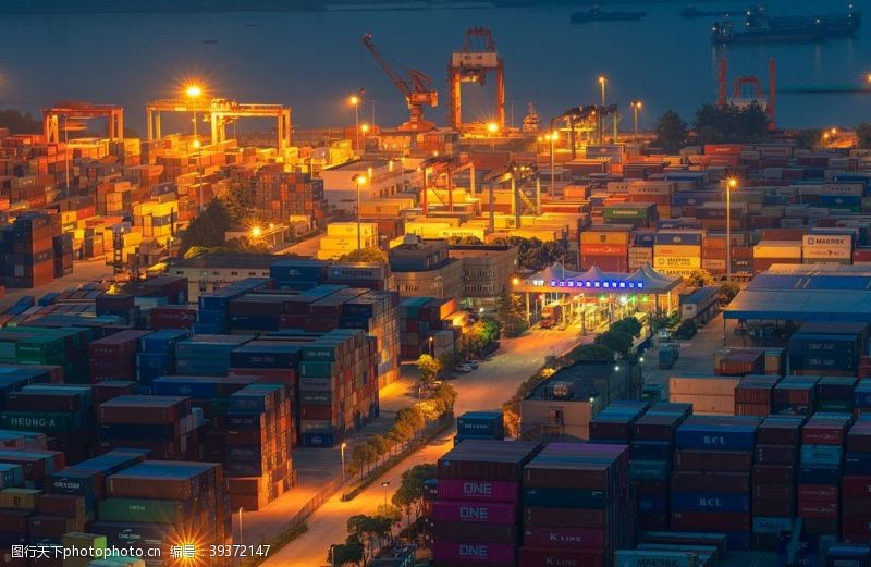 夜港港口码头夜晚背景海报素材图片