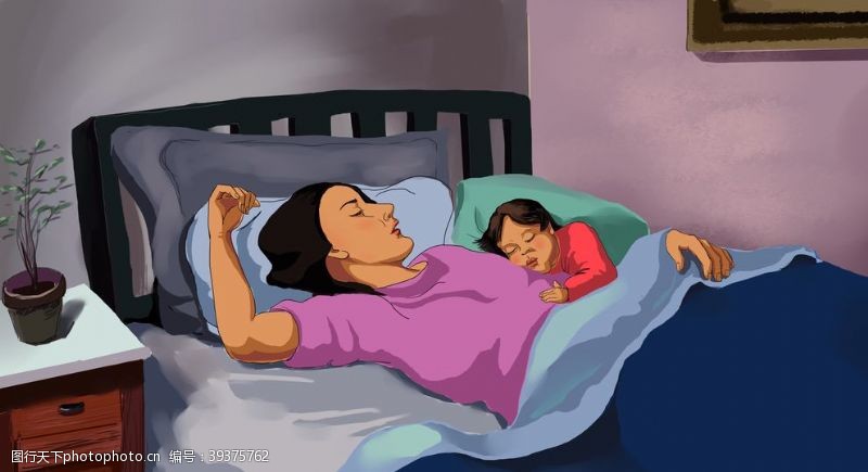 母亲和孩子睡觉图片