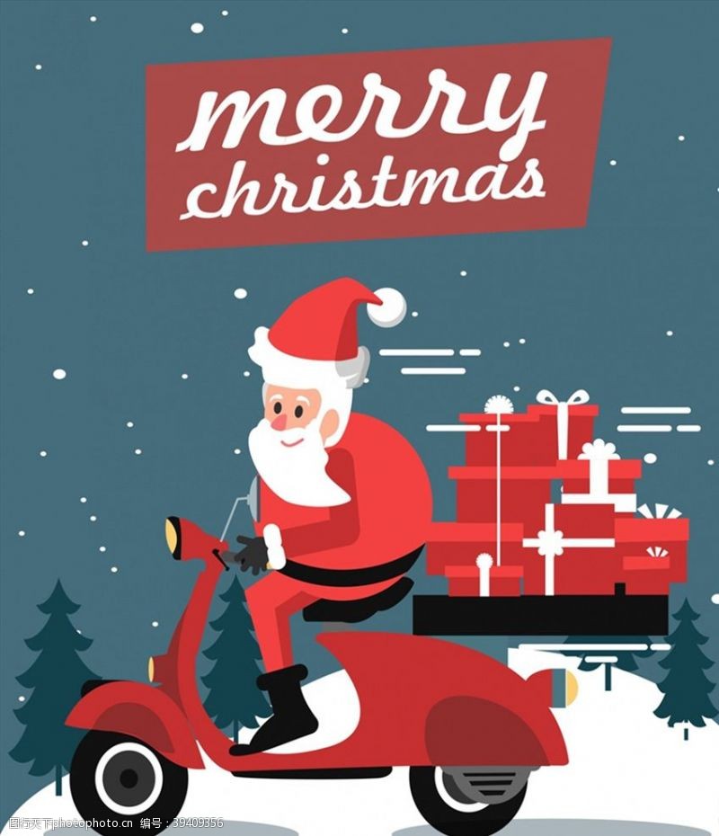 矢量摩托车送礼物的圣诞老人图片