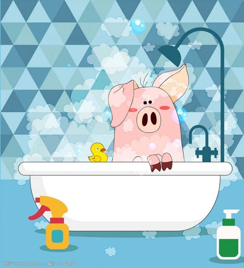 创意猪浴室洗澡的猪图片