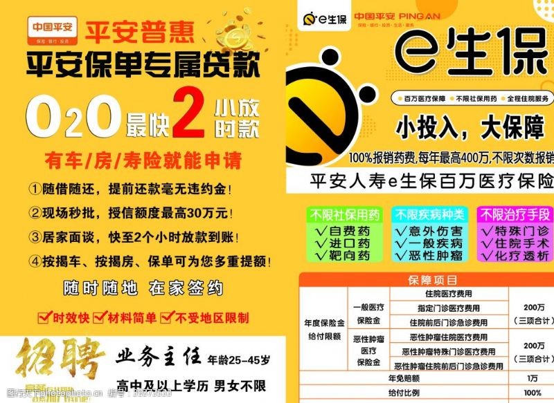 中人寿招聘中国平安保险E生保宣传单折页图片