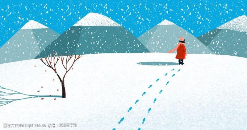 简约温馨冬季简约雪景插画图片