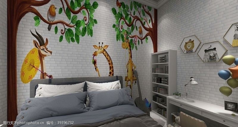 长颈鹿儿童房室内背景墙图片