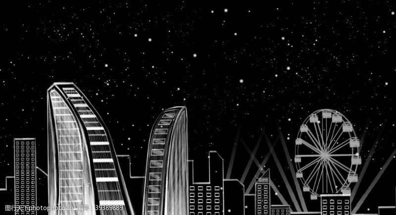 夜场彩色简约线条冬夜城市图片