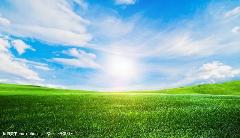 绿色温馨背景蓝天白云大草坪图片
