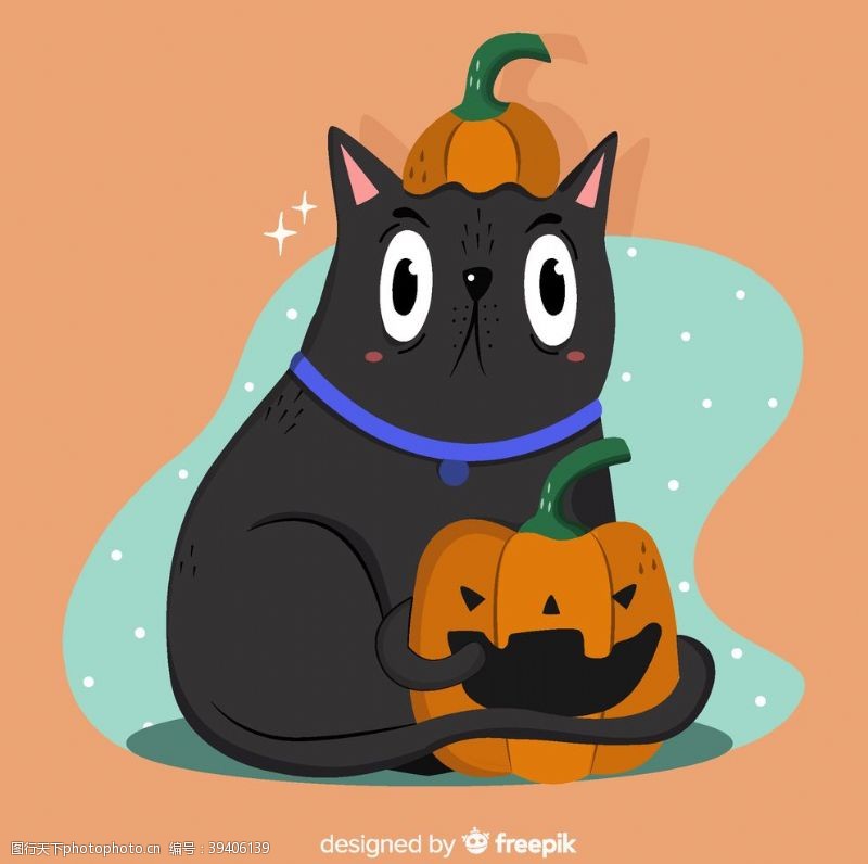 万圣节的南瓜抱南瓜灯的黑猫图片