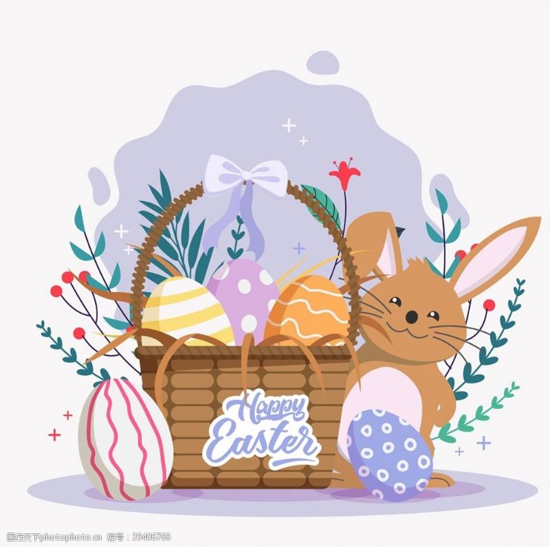 兔子蛋复活节彩蛋篮子和兔子图片