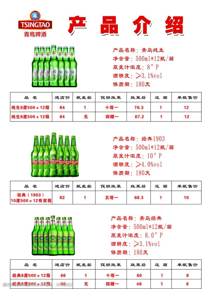 青岛啤酒价格表图片