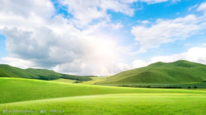 绿色温馨背景蓝天白云大草原图片