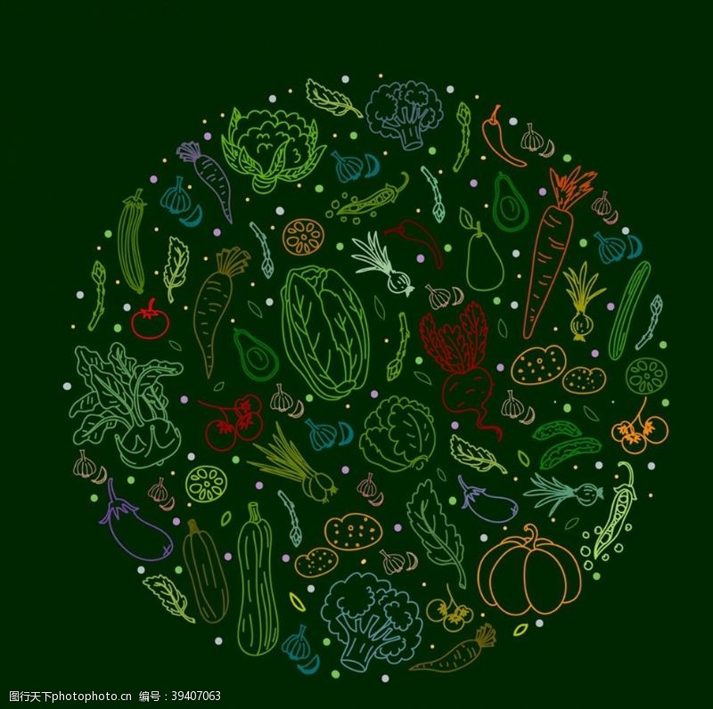 豌豆矢量素材蔬菜组合圆形图片