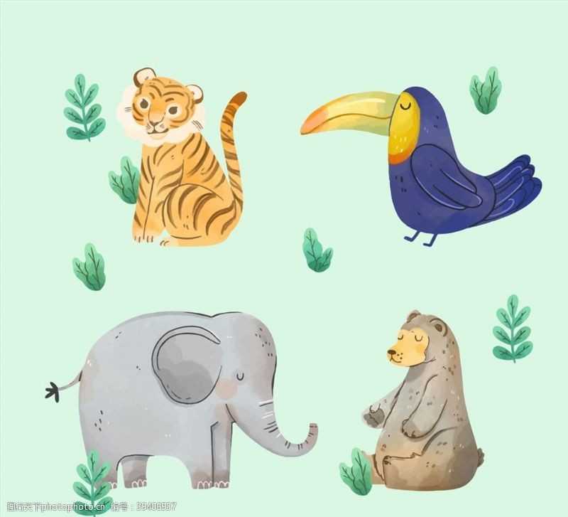 大树水彩绘动物设计图片
