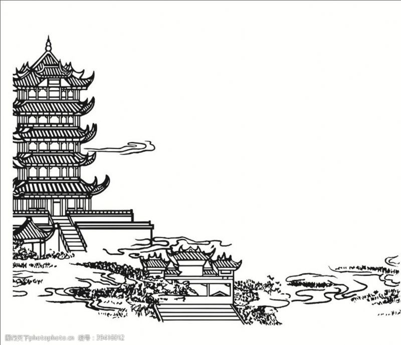 五层宝塔式中国风古楼线条图形图片