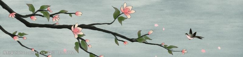 卧室无框画新中式手绘玉兰花鸟装饰画图片