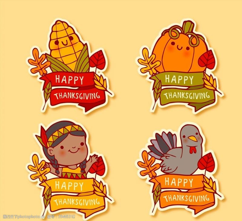 玉米叶感恩节快乐标签图片