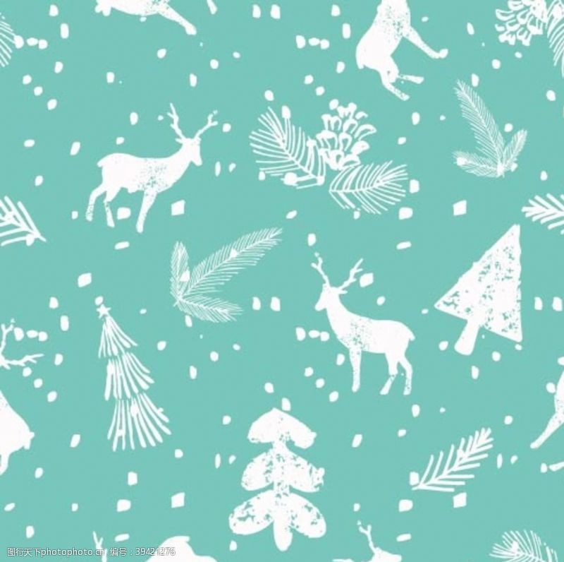 雪花底纹卡通圣诞雪麋鹿无缝背景印花素材图片