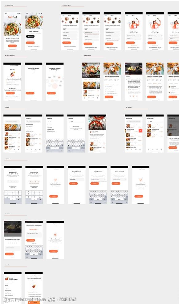 播放美食平台UI设计橙色白色登录页图片
