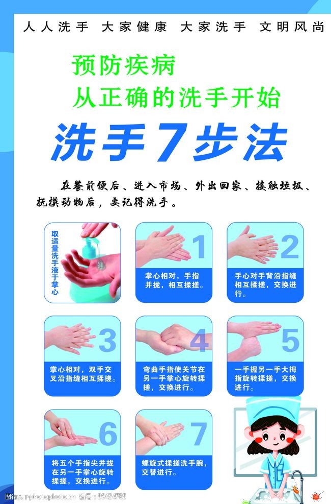 正确洗手七步洗手法图片