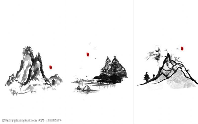 新中式背景墙山水图片