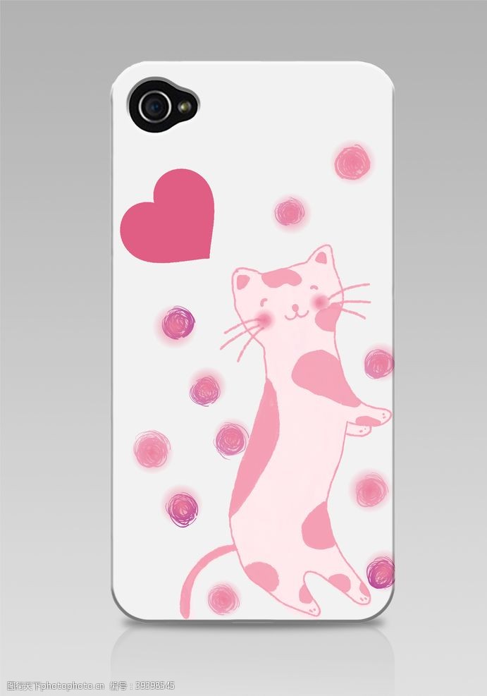 原创红色背景手机壳手绘插画粉色小猫图片
