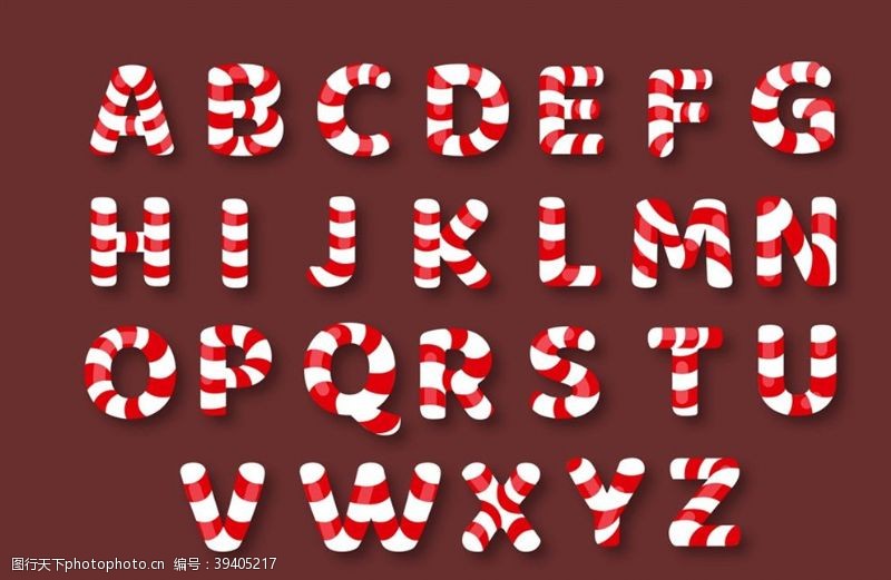 大写字母条纹糖果字母图片