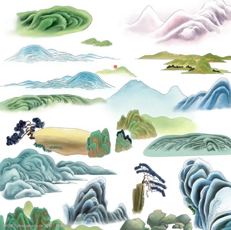 水墨画中国风山水元素图片