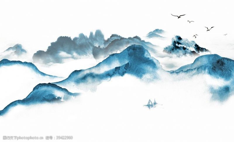 水墨画中国风山水元素图片