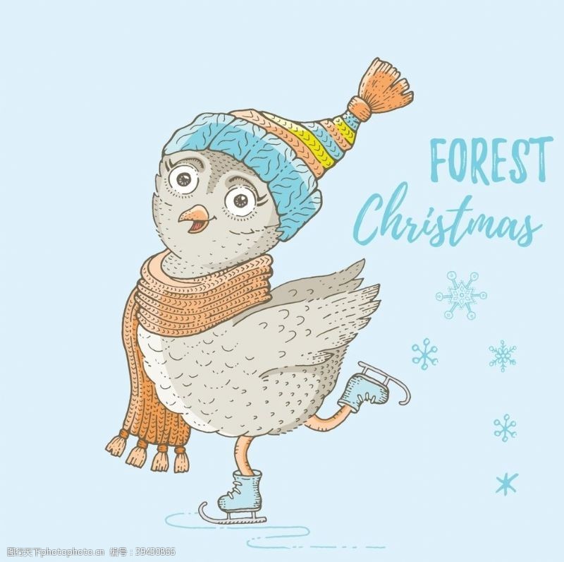 猫头鹰插画冬季服饰小动物图片