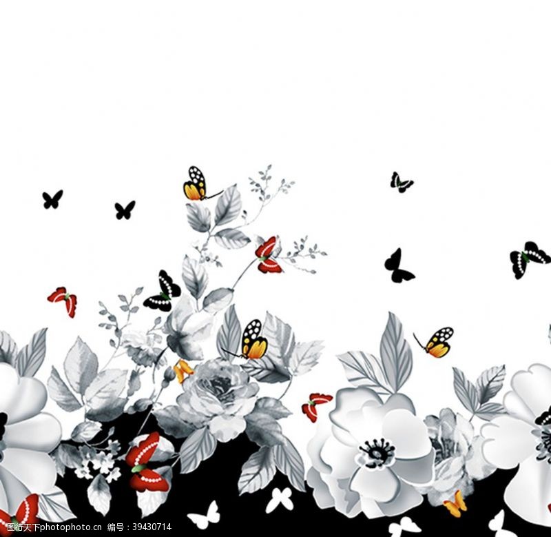 各类花蝴蝶花手绘花黑白花图片