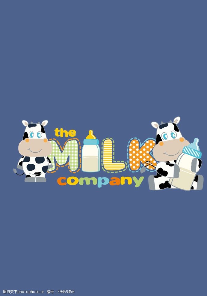 卡通母牛奶牛牛奶字母图片