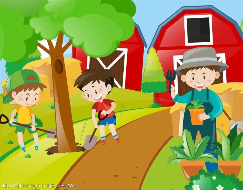 快乐植树节卡通儿童插画图片