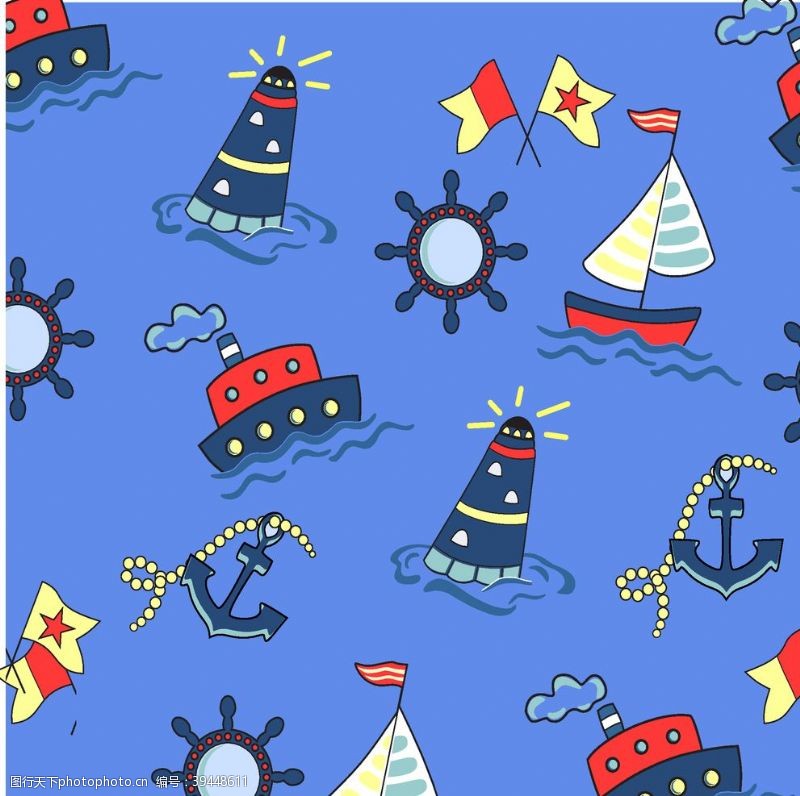 大海帆船蓝色小海军图案图片