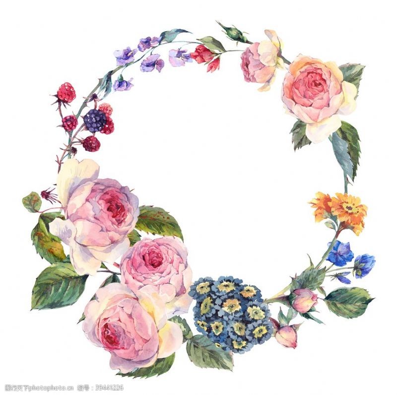 花束装饰手绘水彩花朵花环png素材图片