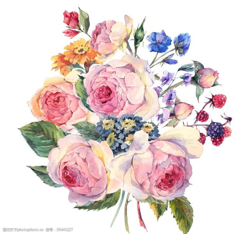 花束装饰手绘水彩花朵花束png素材图片