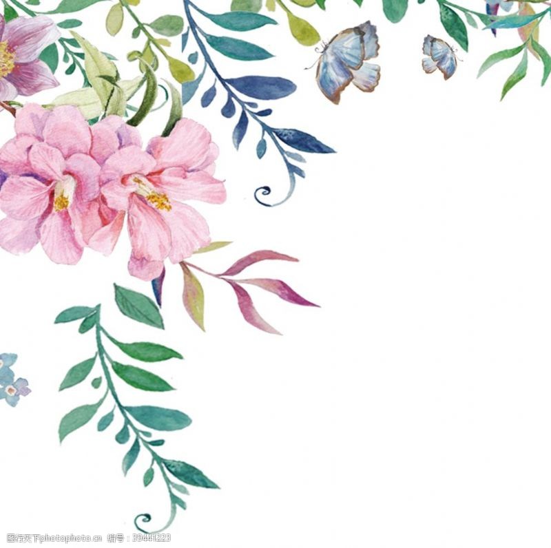 花束装饰手绘水彩花朵植物叶子png素材图片