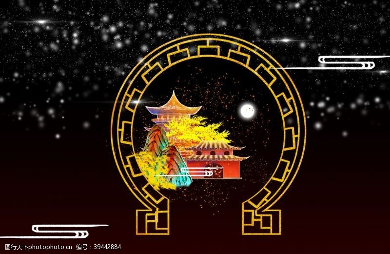 青花瓷素材中国风国潮金边镶金背景图片