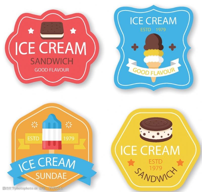 冰激凌图标彩色冷饮店标签图片