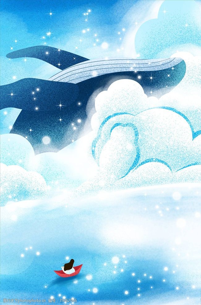 矢量蓝色星空鲸鱼插画图片