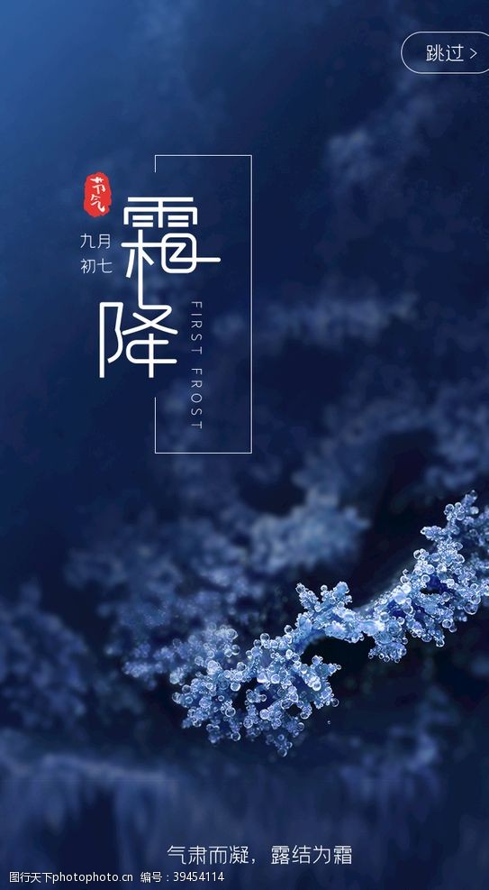 秋季主图蓝色深色大气霜降节日节气海报图片