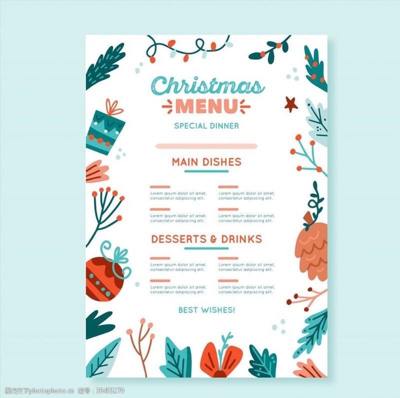 时尚菜单圣诞节菜单模板设计图片